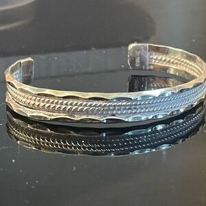 Vtg Sterling Silver Navajo Rope Cuff Bracelet Handmade